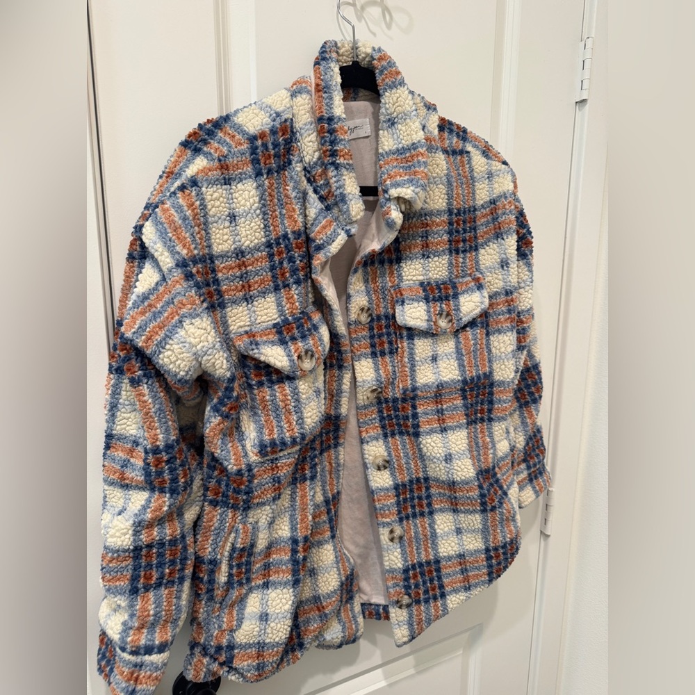 Carly Jean Los Angeles CJLA BENNETT Plaid Sherpa Jacket